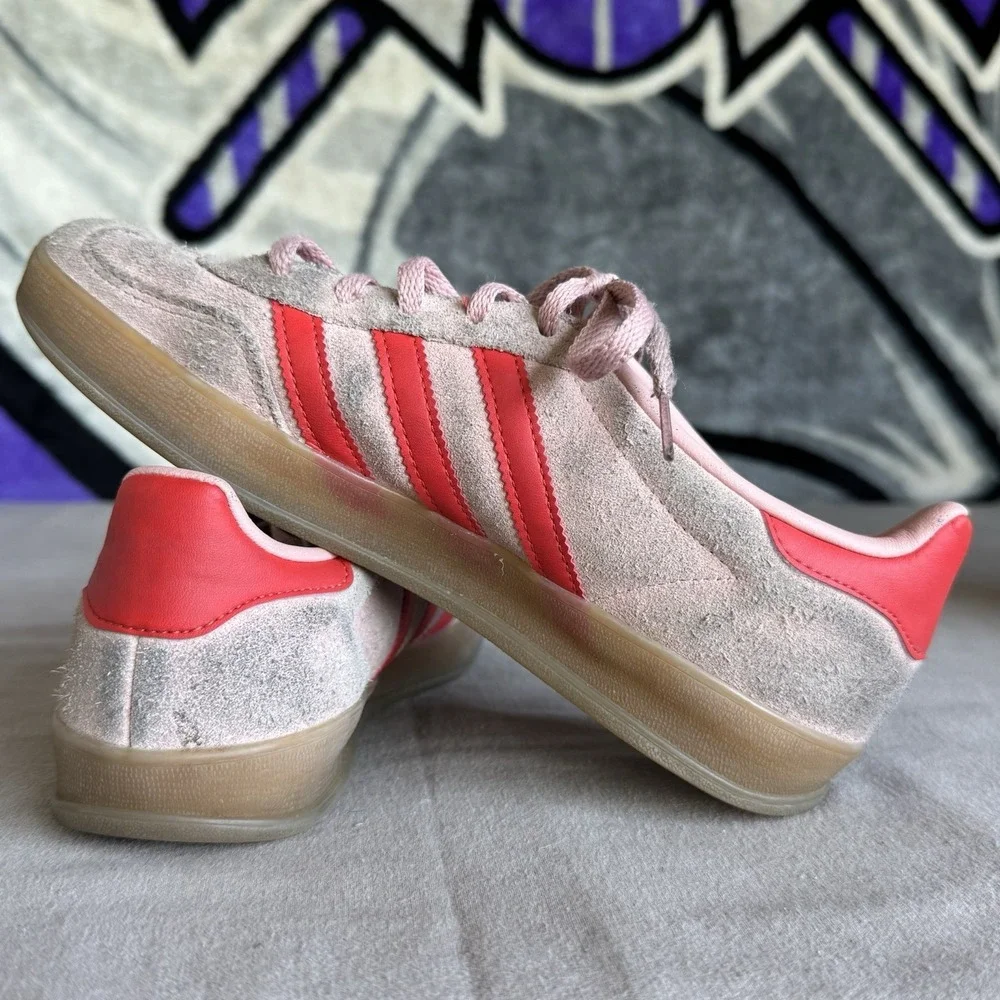 Size 6 - Adidas Gazelle Indoor‎ Shoes Womens Pink Red Suede Sneakers Gum Sole